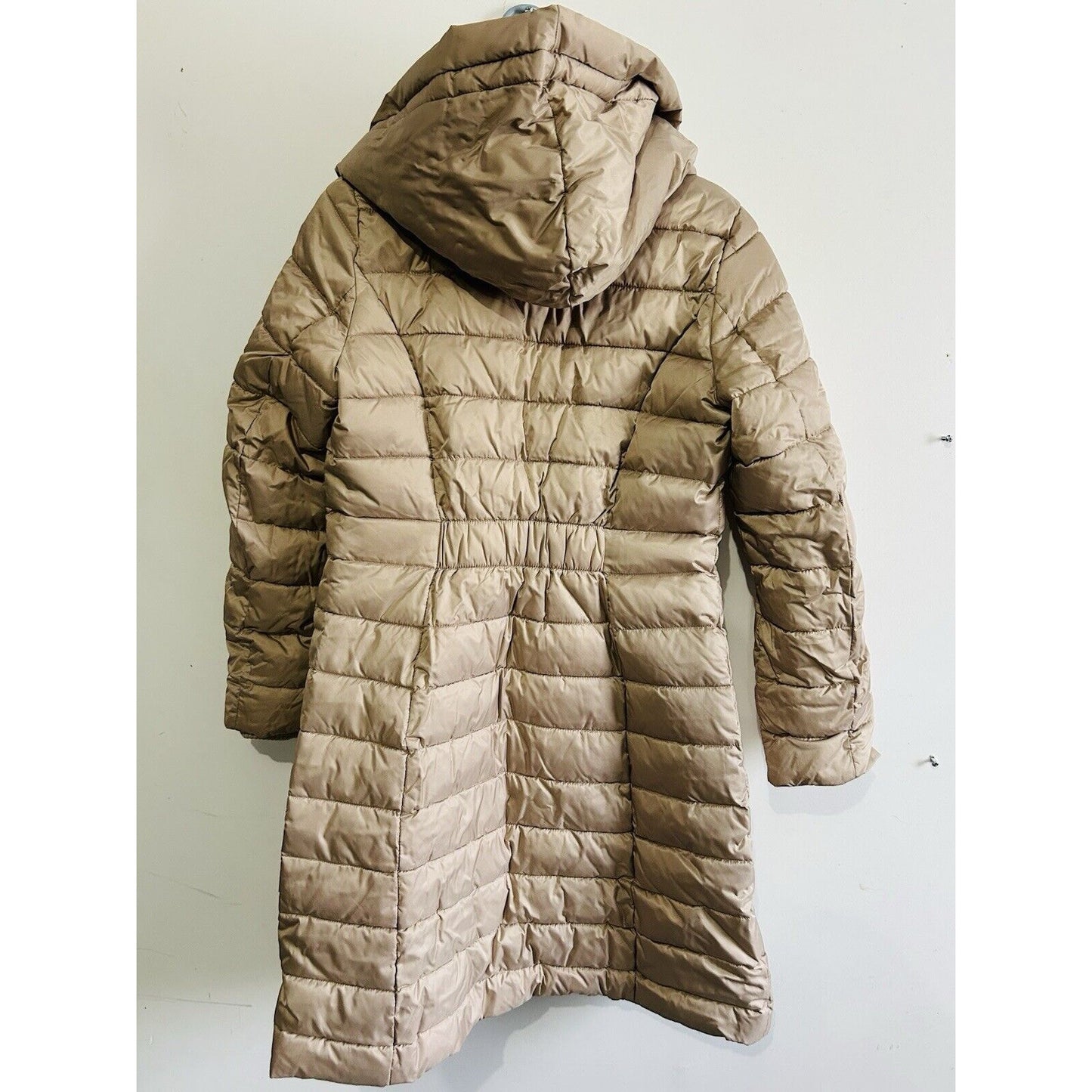 Liz Claiborne Puffer Jacket Long Coat Size Small (S) Tan Beige MSRP $180 Stretch