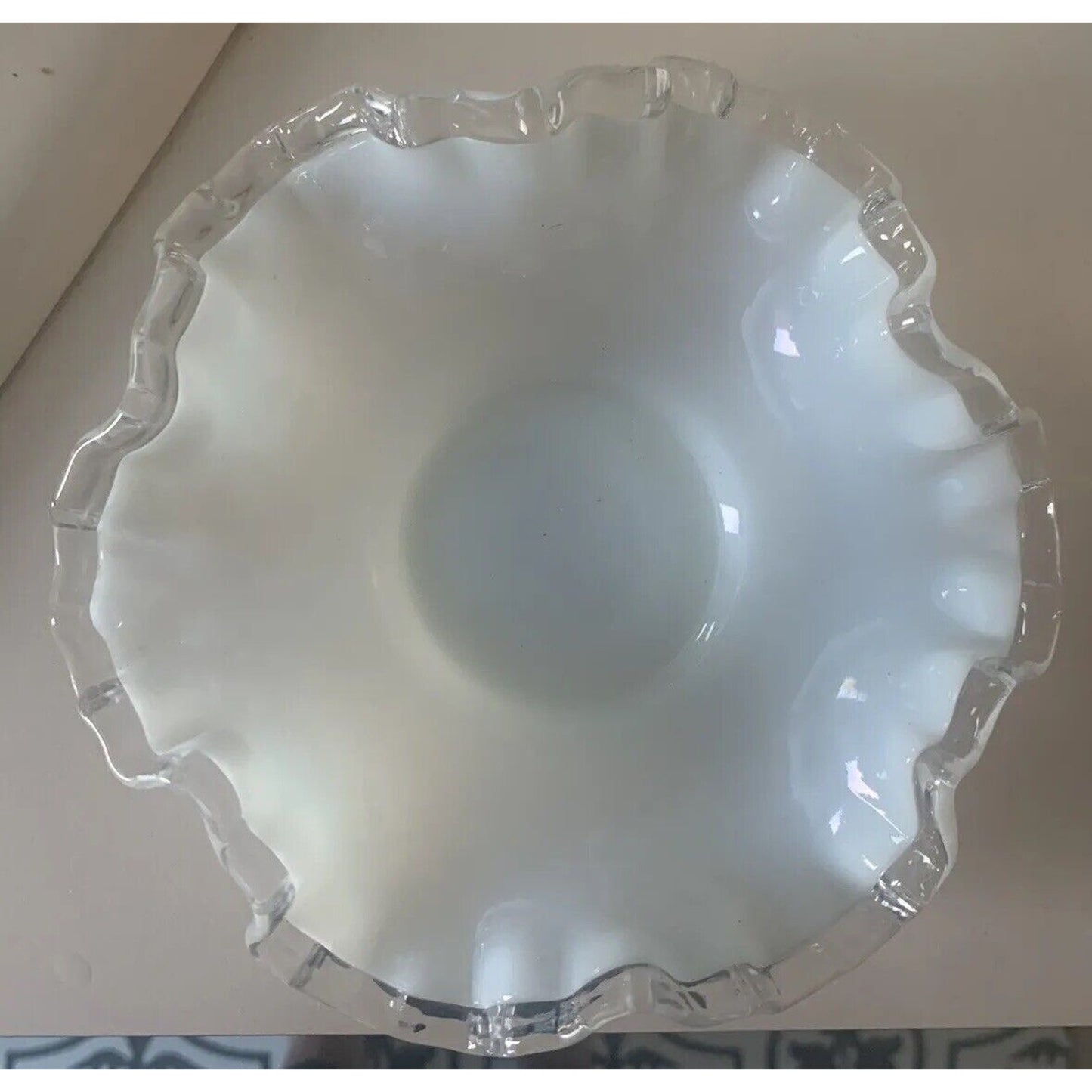 Opalescent Fenton Style Silver Crest White Glass Bonbon Candy Dish