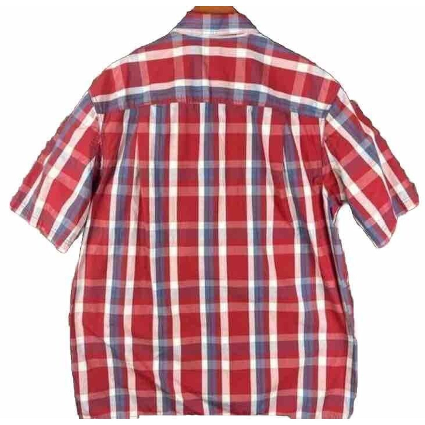 Duluth Trading Men’s Size Large Tall Red Short Sleeve Button Down Plaid Shirt