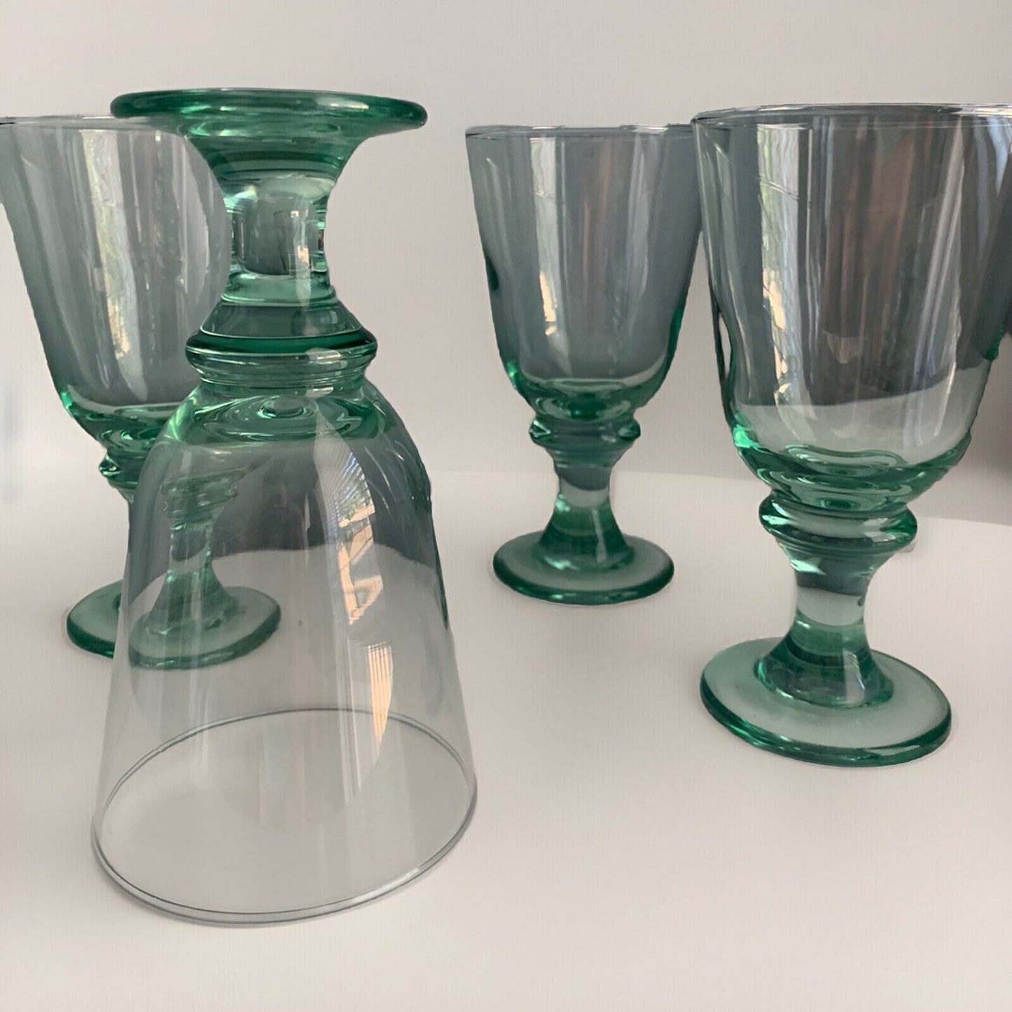 Libbey Goblet Vintage Green Set of 4 8” Water Wine Glasses Iridescent Footed MCM