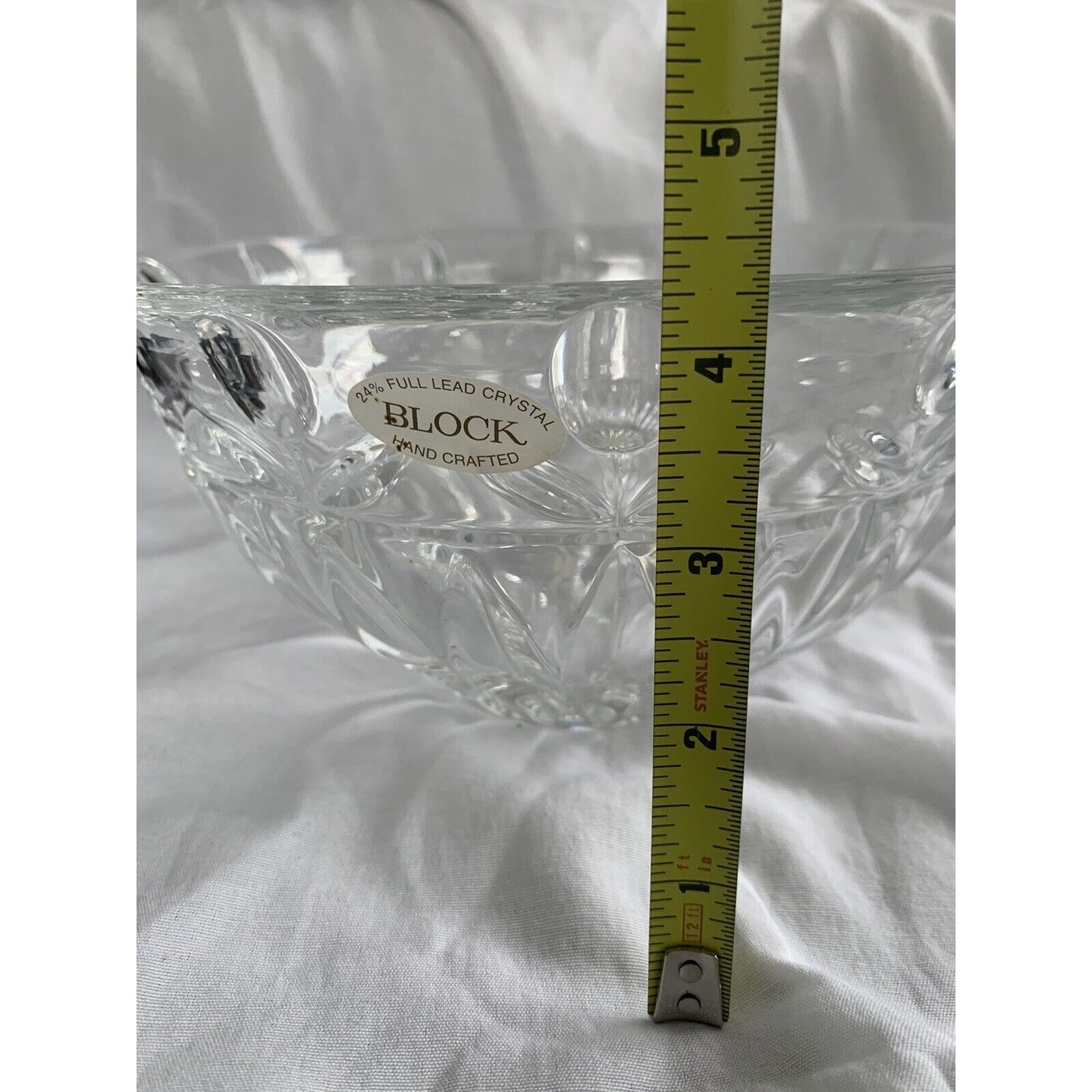 BLOCK 24% Lead Crystal Tulip 9” Glass Serving Bowl Dish Vintage Clear Flowers