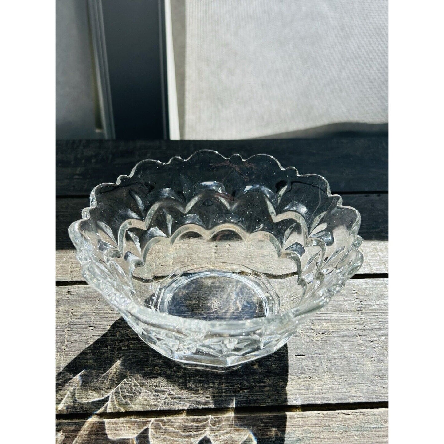 Vintage Heisey 6 1/4” Nappy Bowl Impressed Diamond H Scallops Clear Glass Dish