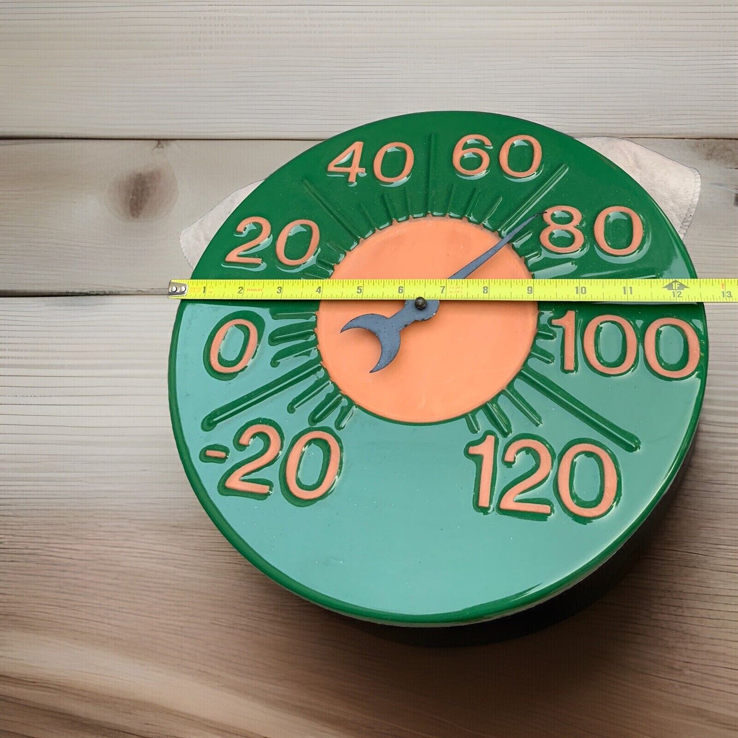 Vintage Ceramic Wall Clock & Thermometer Green Pink Red Unglazed Pottery 12.5” W