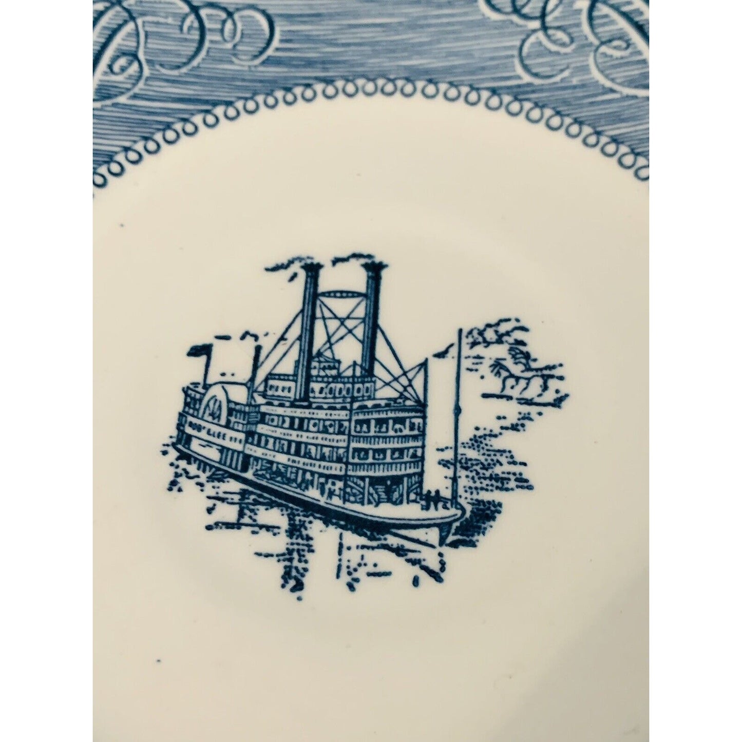 10 Vintage Blue White Steamboat Saucers Bread Butter Plates Currier & Ives Royal