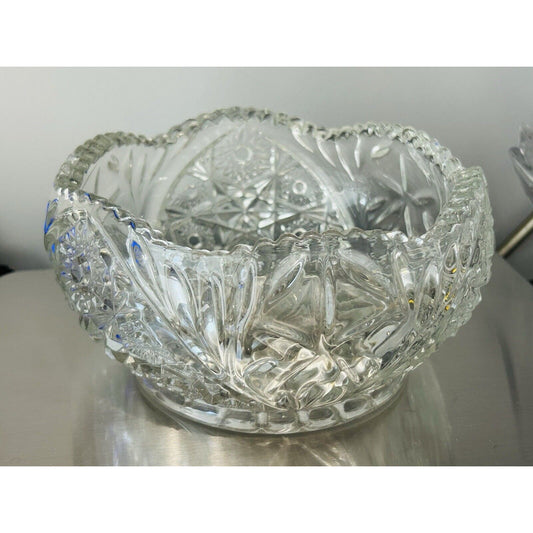 L.E. Smith Bowl Hobstar and Daisy No 346 Cupped Footed Sawtooth 7½" Cut Glass