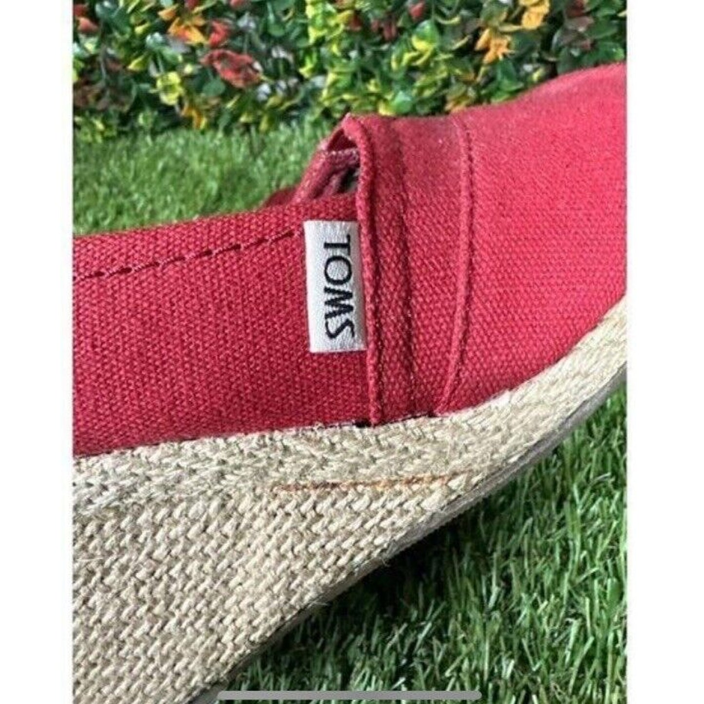 Toms Womens Wedges Size 7.5W Wide Red Classic Canvas Espadrille Slip On Peep Toe