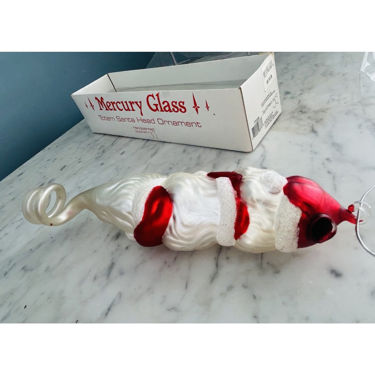 Vintage Department 56 Mercury Glass Totem Santa Head Ornament 1998 10” Tall Box