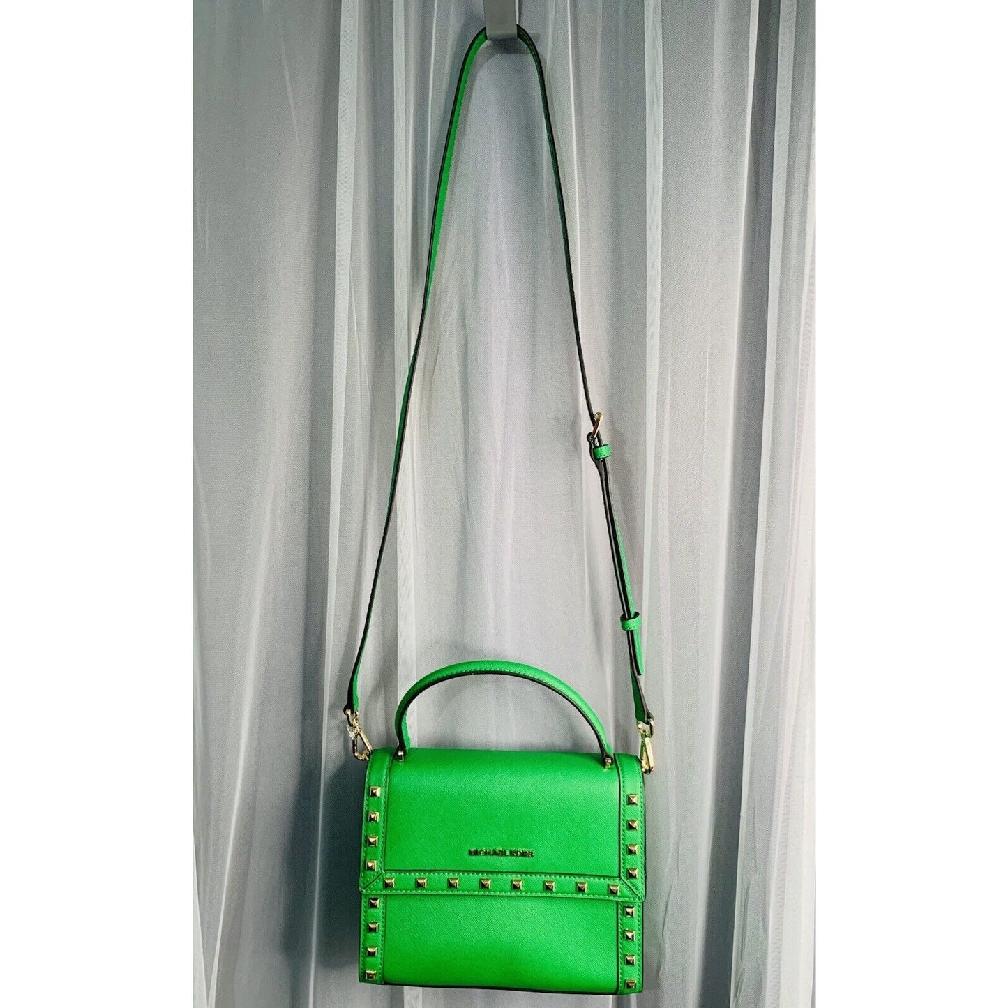 NWOT Michael Kors Dillon Green Palm STD MD Messenger Leather Handbag MSRP $368