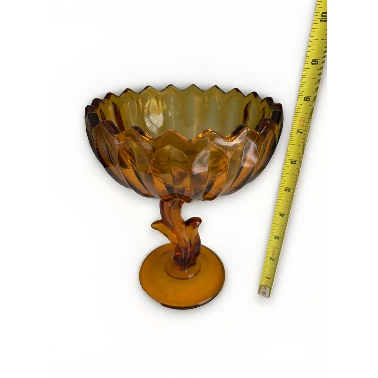 Vintage Indiana Glass Amber Lotus Blossom Pedistal Compote 7.5" Tall Fall Bowl