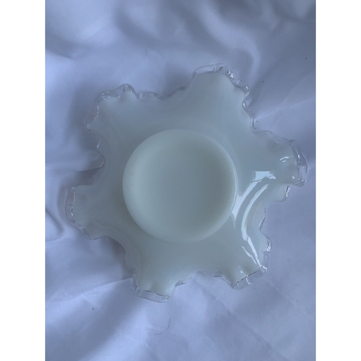 Opalescent Fenton Style Silver Crest White Glass Bonbon Candy Dish