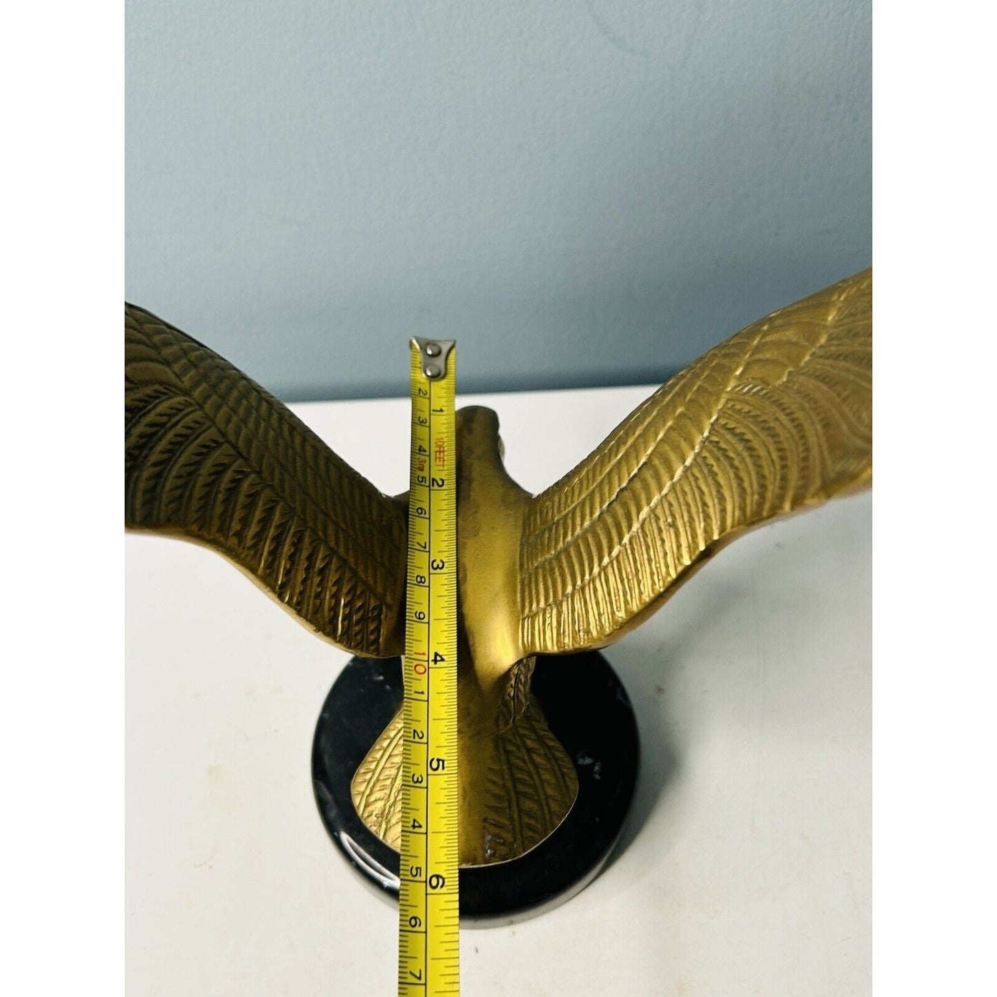 Vintage Solid Brass 10” American Bald Eagle Statue Flying Black Marble Base