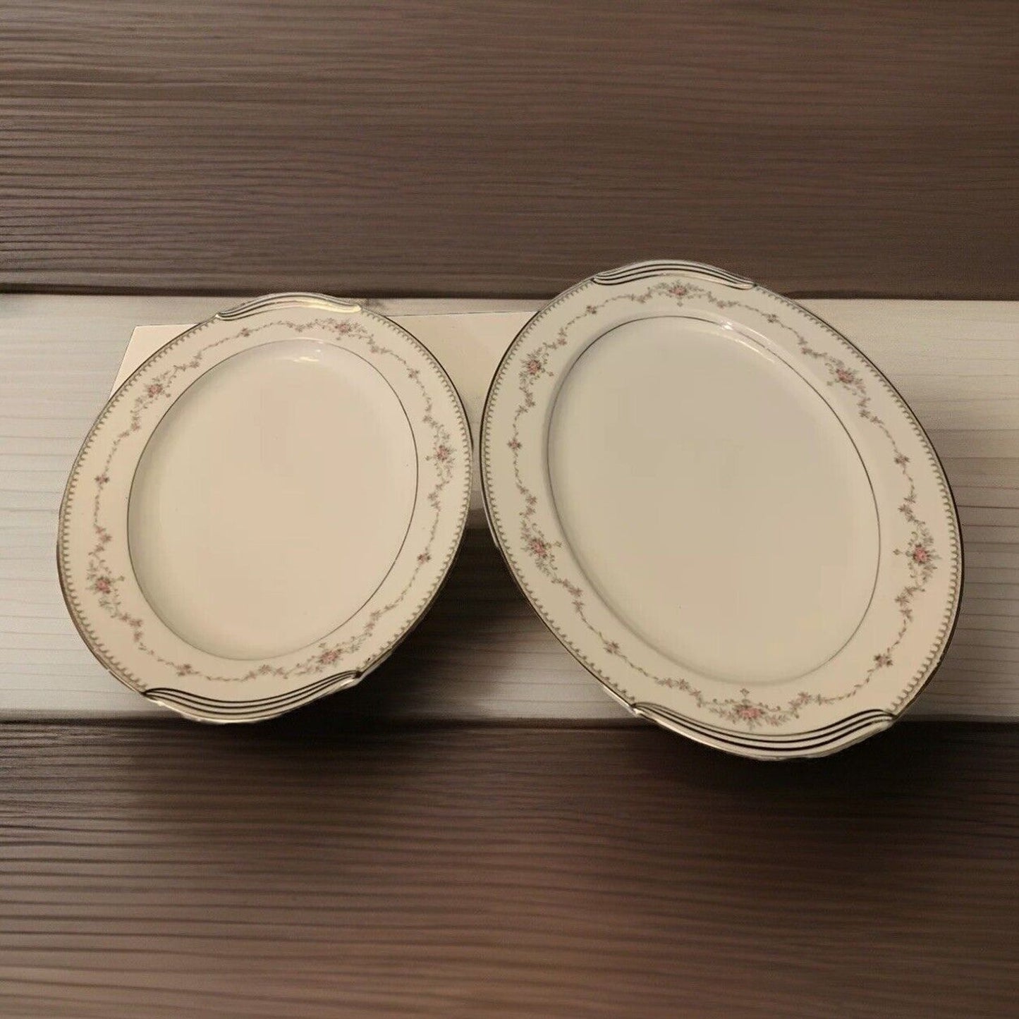 2 Noritake Japan "Fairmont" Oval Serving Platters 6102 Porcelain Silver Platinum