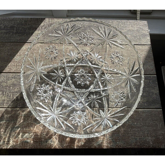 Vintage Anchor Hocking Clear Cut Glass Star of David Large 10.5” Serving Bowl