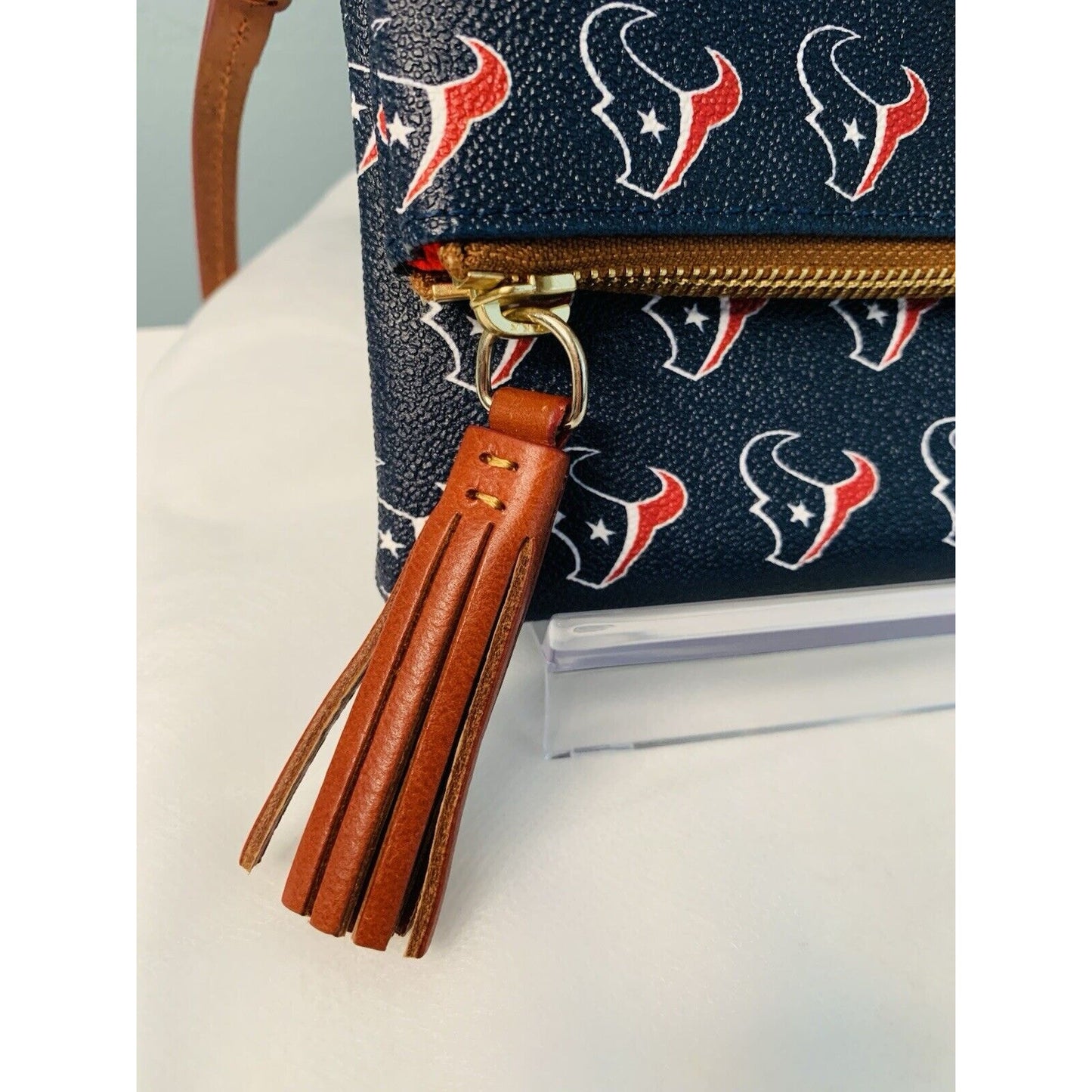 New Dooney & Bourke Houston Texans Foldover Crossbody Clutch Blue Red NFL