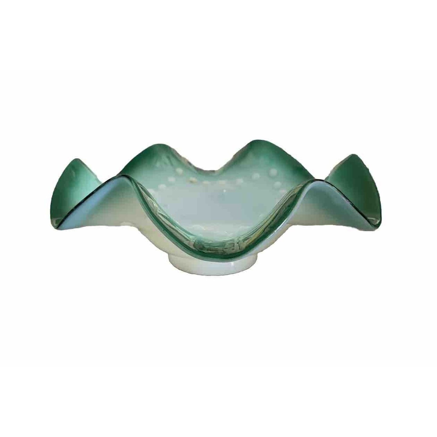 Emerald Green Hobnail Scalloped Edge Blown Glass Bowl 6 3/4” W X 2 1/2” D