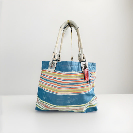 COACH Nautical East West Beach Tote Bag F16624 Sun Handbag Summer Purse Stripe