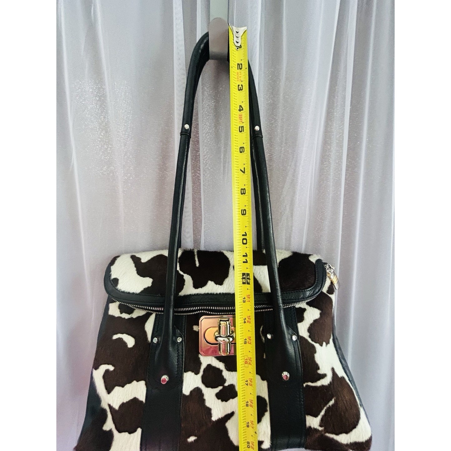 B Makowsky Cow Hair Leather Shoulder Bag Large Handbag Purse Hidden Compartment