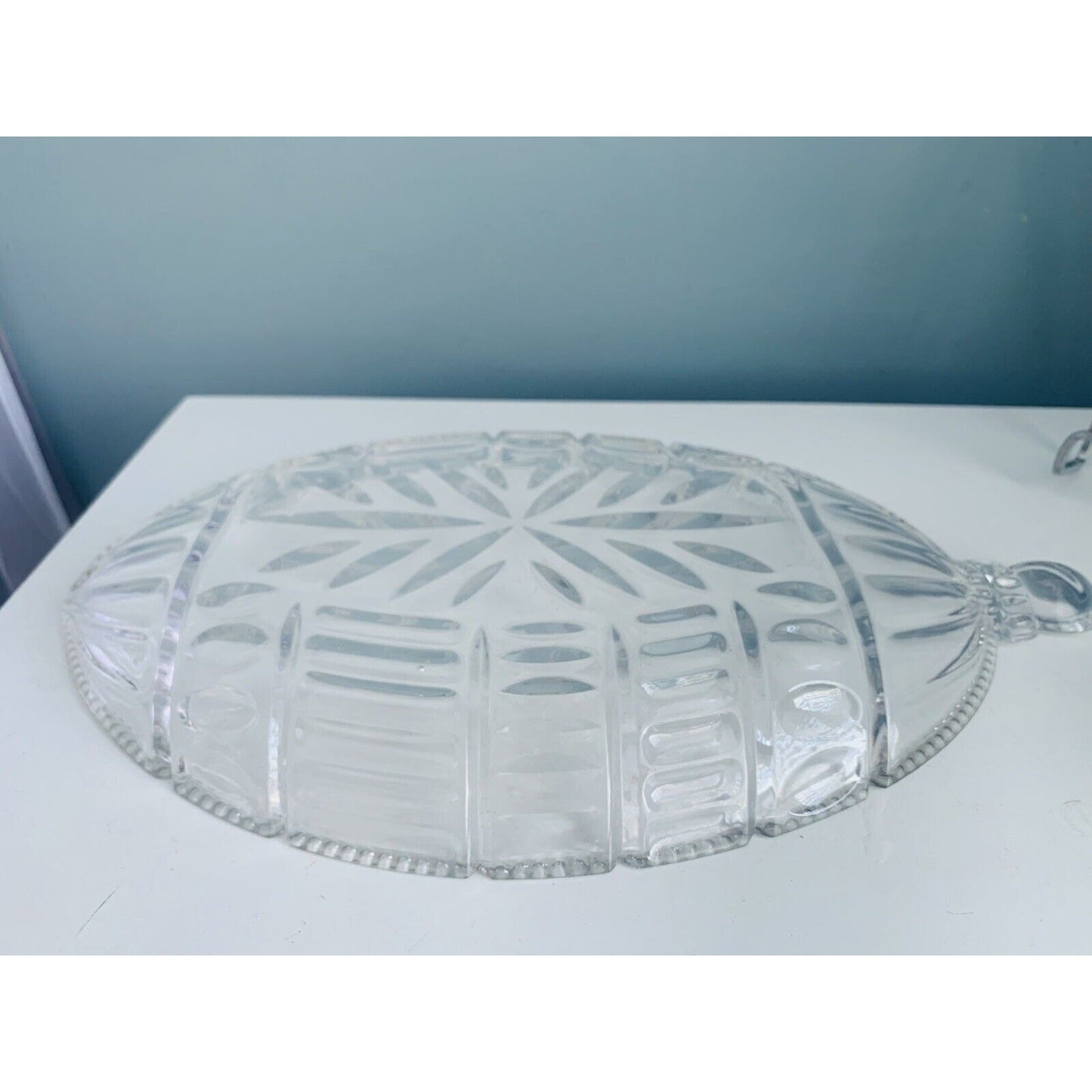 Vintage Fifth Avenue 15” Crystal Ornament Shaped Serving Dish Platter Christmas