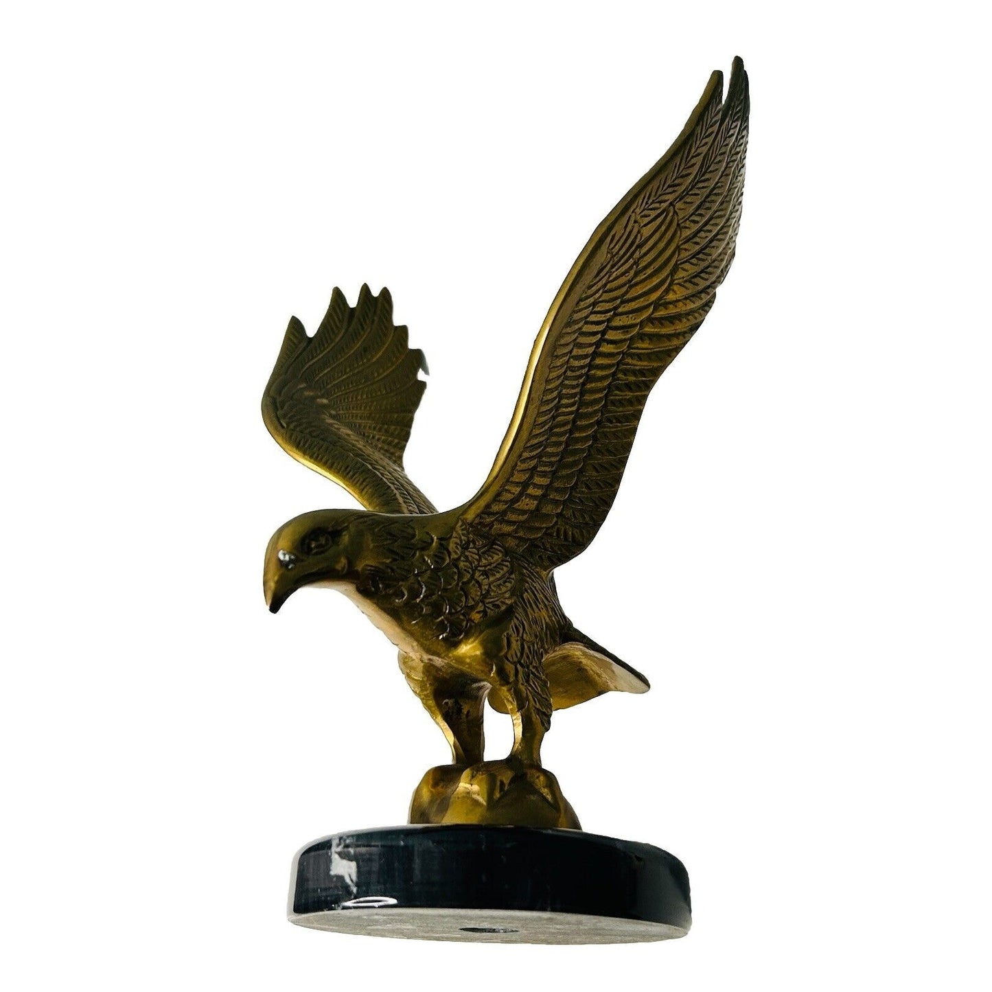 Vintage Solid Brass 10” American Bald Eagle Statue Flying Black Marble Base