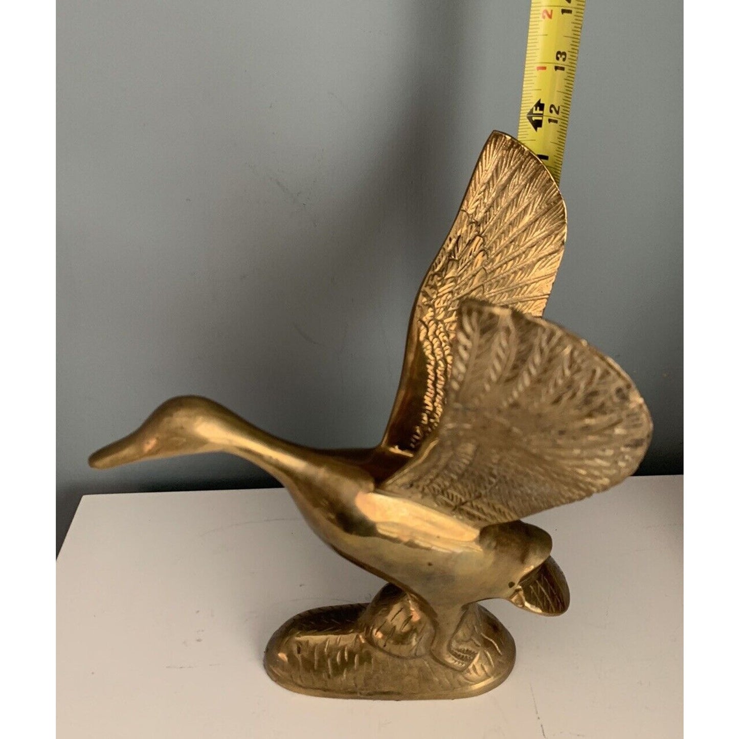 Vintage Solid Brass Taking Off Flying Duck Wings Up 14.75'' Tall