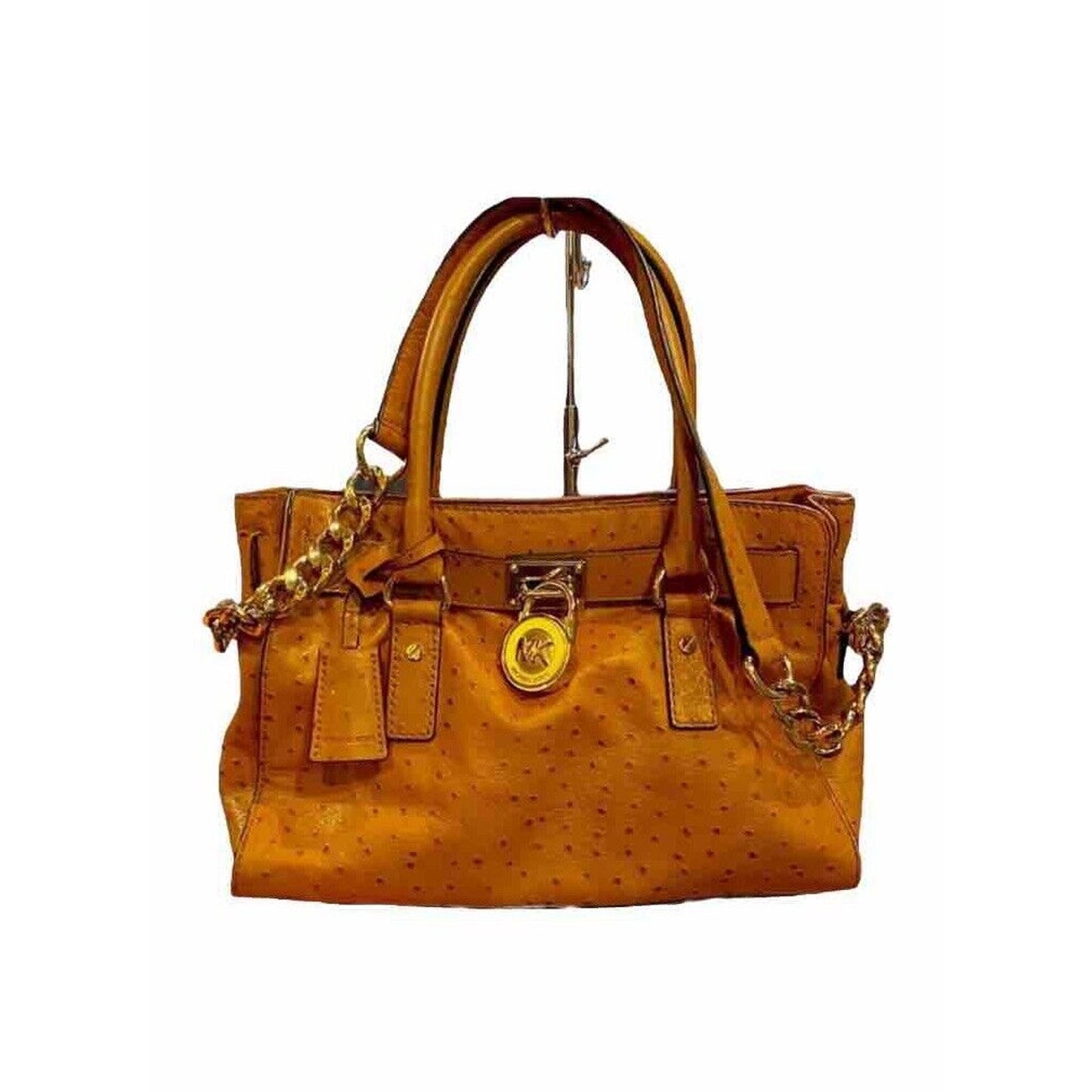 Michael Kors Hamilton Orange Ostrich Leather Satchel Tote Bag